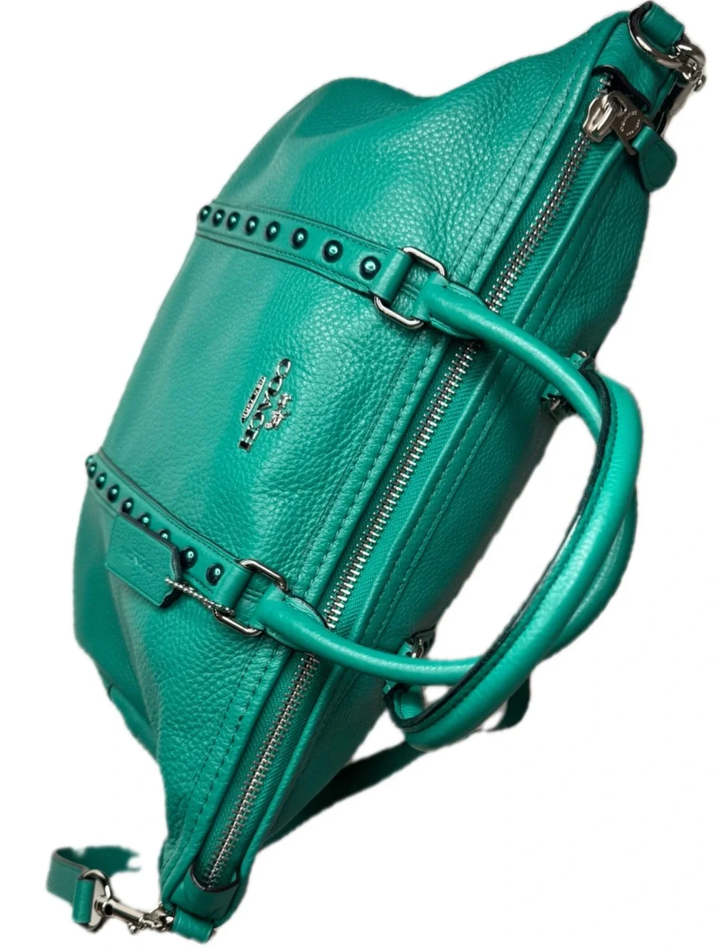 Coach Central Satchel Bag with Enamel Studded Rivets F57513 Grass Green $495 NWT